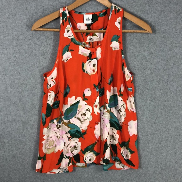 Cabi Floral Red Sleeveless Tank Top Size Small - Picture 1 of 4